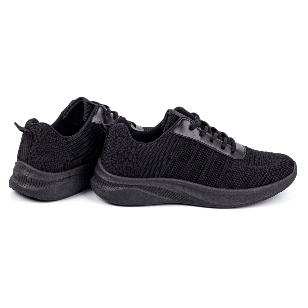 Sepatu Pria Rajut Import Sport Shoes Casual Fashion Hitam Hitam  Pakai Tali SP900-H