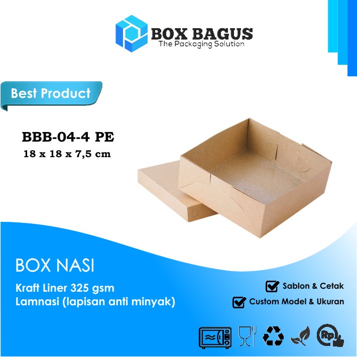 (PISAH) BOX DUS 18x18x7,5 KRAFT 325 GSM LAMINASI - KOTAK HAMPERS MAKANAN NASI ROTI KUE SNACK