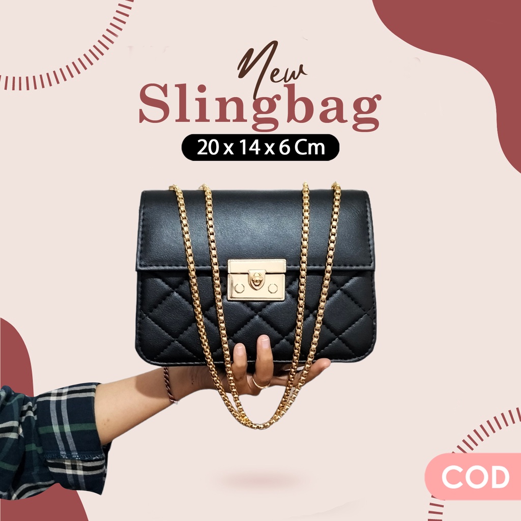 Tas selempang rantai wanita kulit sintetis shoulder bag pesta wanita kekinian