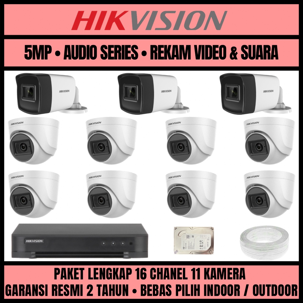 PAKET CCTV HIKVISION 3K 5MP 16 CHANNEL 11 CAMERA KAMERA CCTV TURBO HD