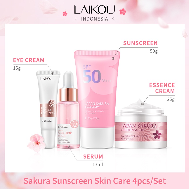 LAIKOU Sakura SPF50 Sunscreen Brightening Serum Menghilangkan Kerutan Krim Pelembab 4pcs
