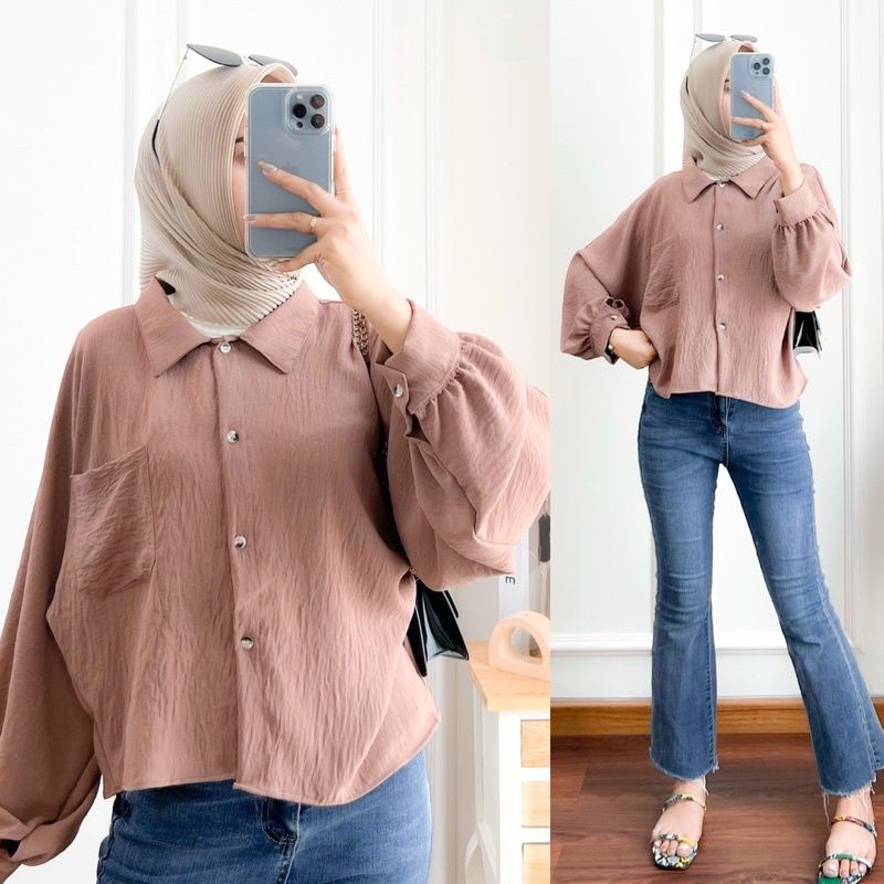 4s Grosir Solo || MALVINA KEMEJA CROP TOP ATASAN WANITA CRINKLE AIRFLOW