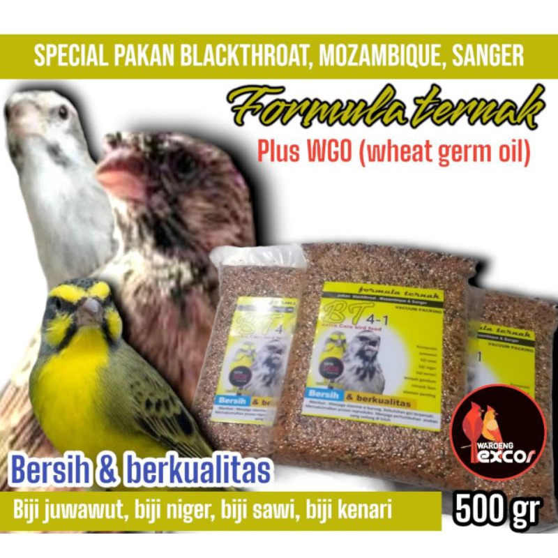 pakan burung blackthrut, sanger, mozambix formula pakan ternak BT 4-1 excor 500gr