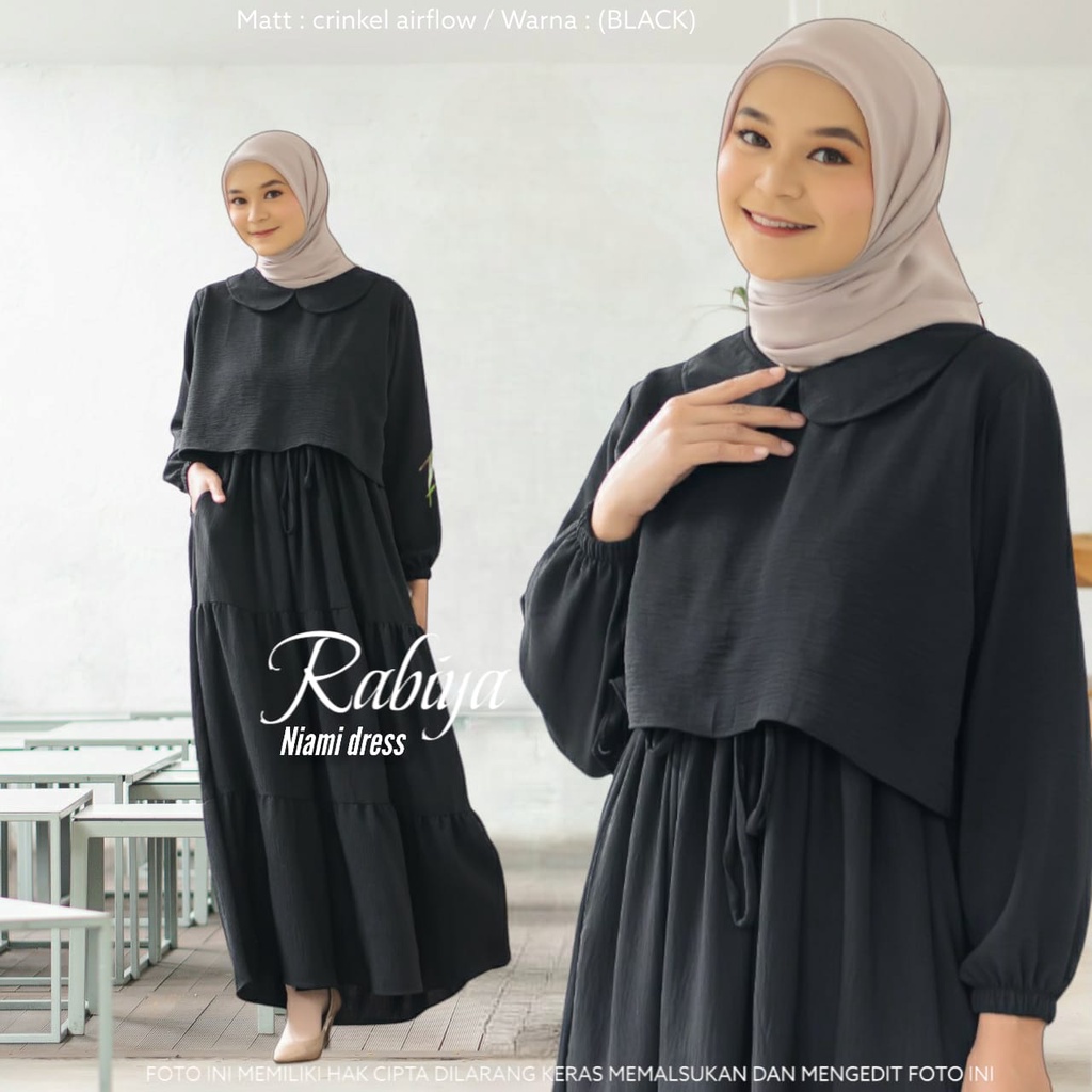 Gamis Terbaru Gamis Syari Jumbo L XL XXL 3L 4L LD To Up 140 Baju Gamis Dress Wanita Muslim Niami Dress Bahan Crinkle Gamis hitam Putih Gamis syar'i jumbo Terbaru