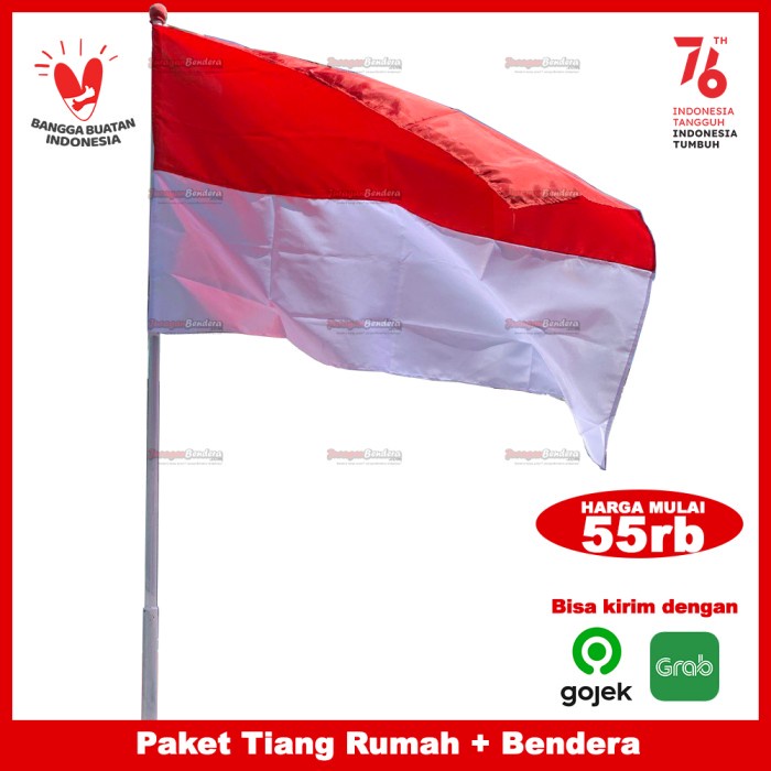 Silvashope Tiang Bendera Rumah 3M + Bendera Merah Putih Rumah