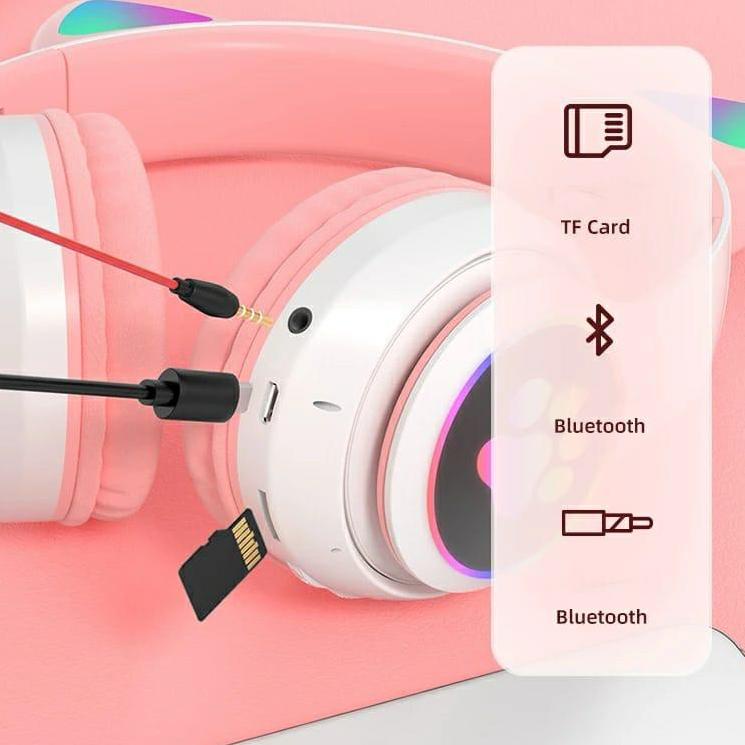 Ready STN - 28 Headphone Bluetooth 5.0 Bentuk Telinga Kucing Dengan Mic