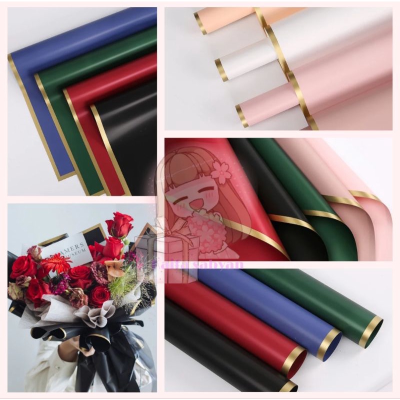 

( ecer ) FLOWER WRAPPING SOLID GOLD LINE COLOR CELLOPHANE KERTAS BUCKET BUNGA