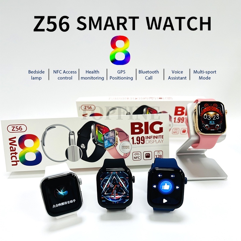 GARANSI✅Z56 Series 8 Ori iwatch NFC AOD Function Smart Watch 1.99 inches Square Screen Bluetooth Call IP67 Waterproof Long Standby Watches Heart Rate Monitor Fitness Tracker Android IOS