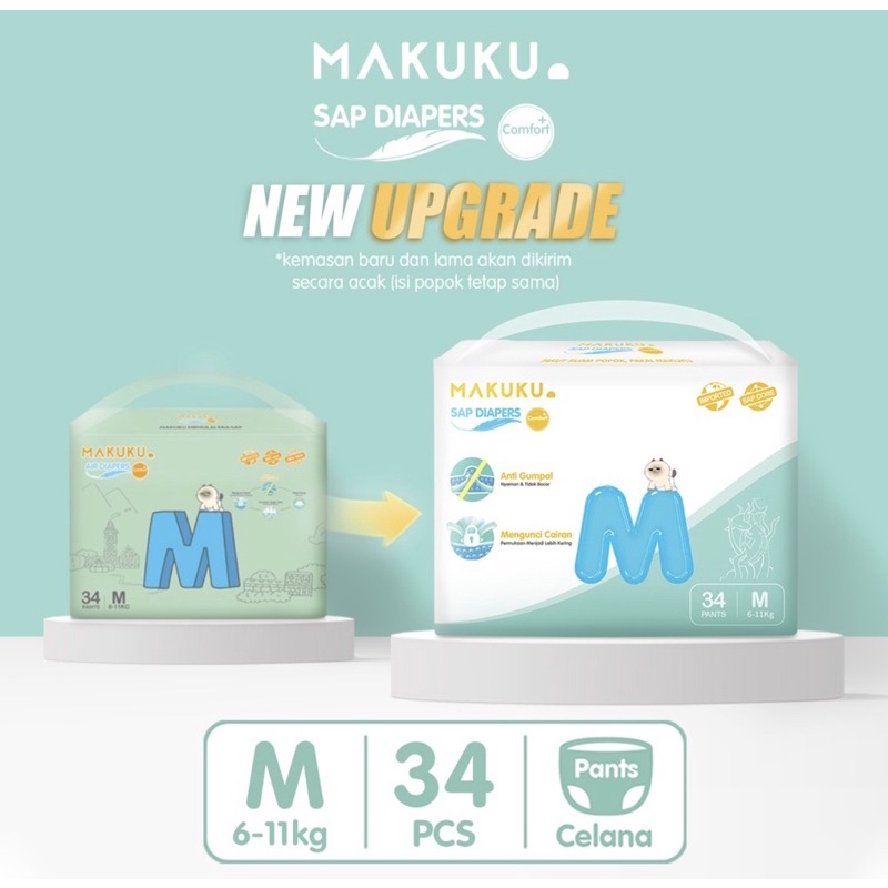 MAKUKU SAP DIAPERS COMFORT + POPOK BAYI SAP 1 KARTON ISI 8 PACk NB/S/M/L/XL