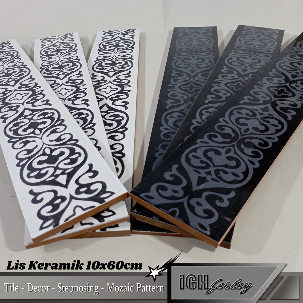 Lis Keramik Dinding 10x60 Variasi Hitam Putih Minimalis List Plint Original Ceramic Tile