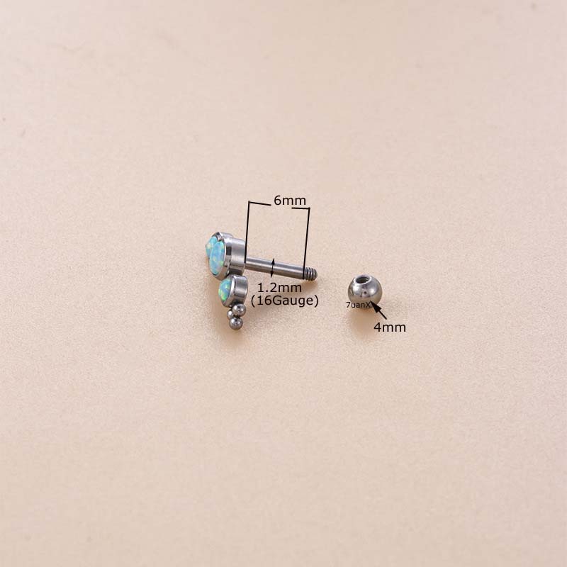 1biji Bahan Stainless Steel Dengan Opal Helix Pinna Cartilage Lobe 16Gauge Barbel Anting Stud