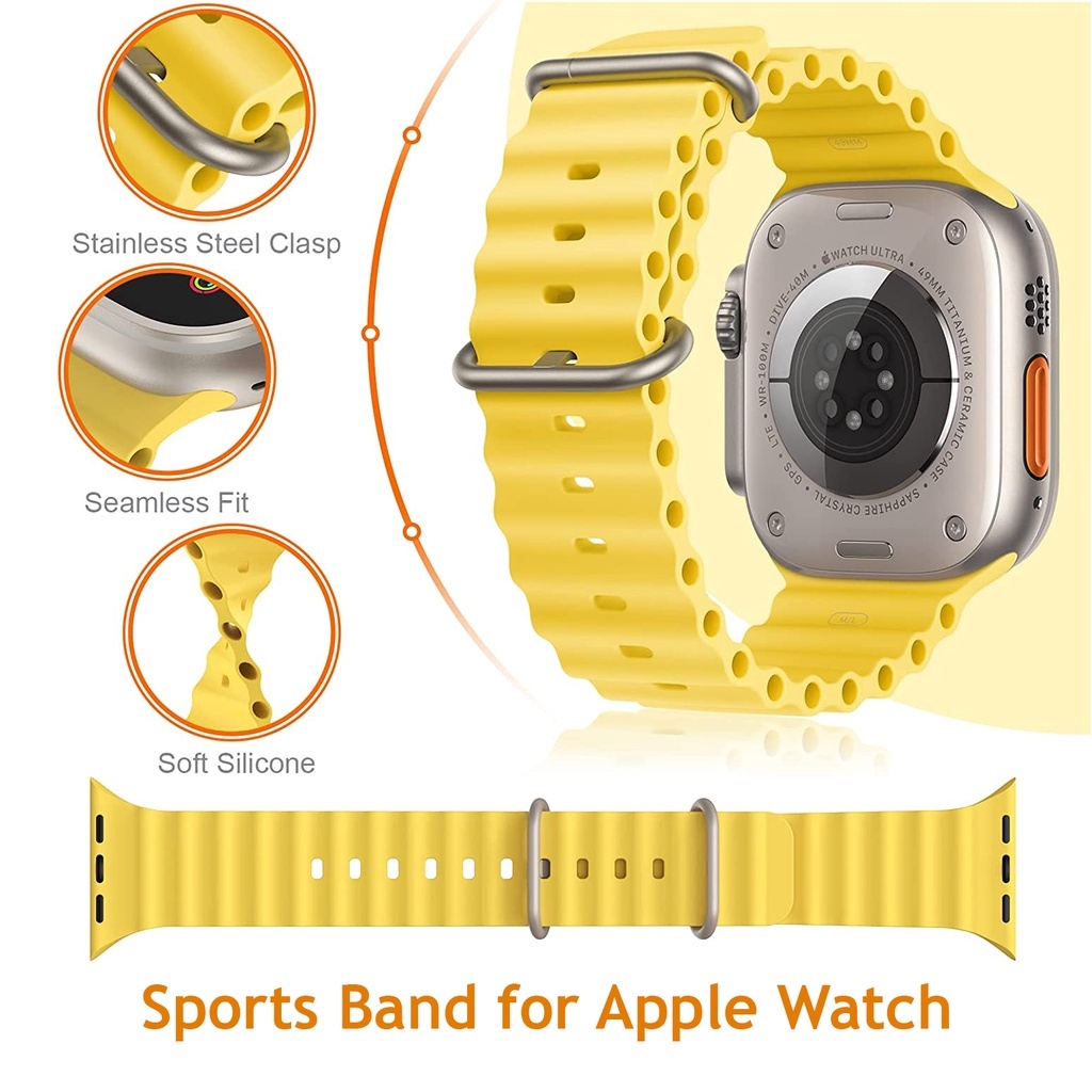 ( TANPA JAM ) OCEAN BAND SPORT STRAP WATCH - SERIES ULTRA 8 7 6 5 4 3 2 1 SE  | SIZE 38mm 40mm 41mm 42mm 44mm 45mm 49mm | Tali strap sport band apple watch iwatch smartwatch iwo