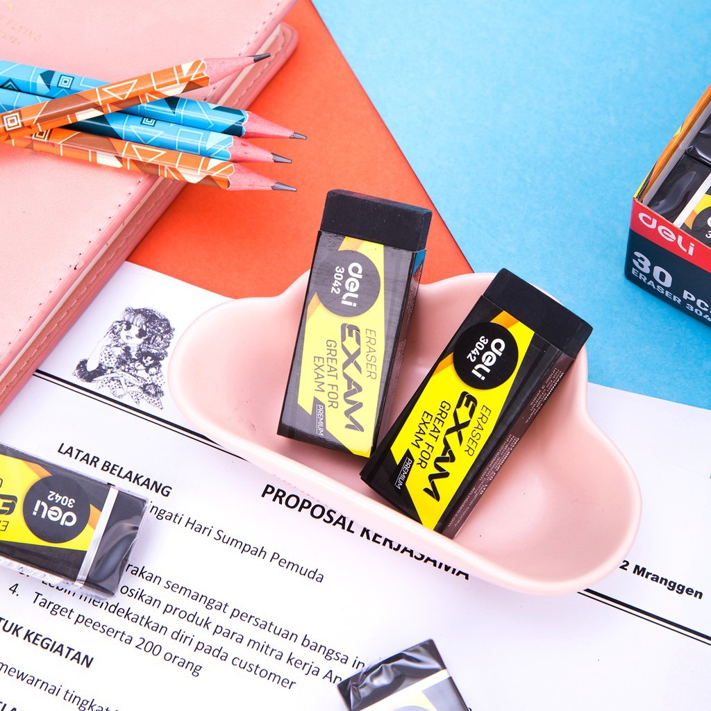 DELI / Eraser Exam / Great For Exam / Penghapus Pensil Premium