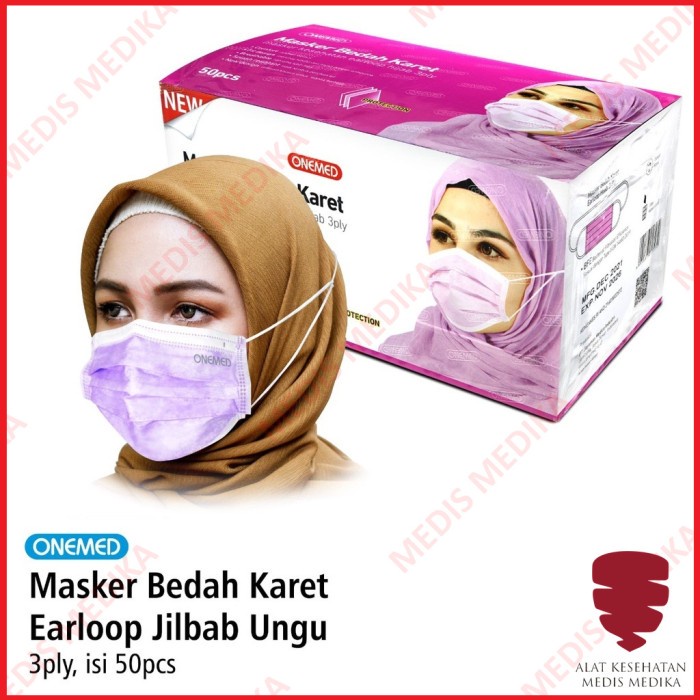 Masker Warna Isi 50 Onemed 3ply Headloop Face Mask Disposable Bedah Karet Hijab Debu Motor Medis