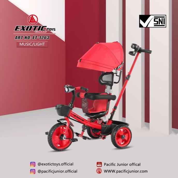 Sepeda Anak Roda 3 Tricycle Exotic Et1263 Music Dan Kursi Bisa Diputar #Original