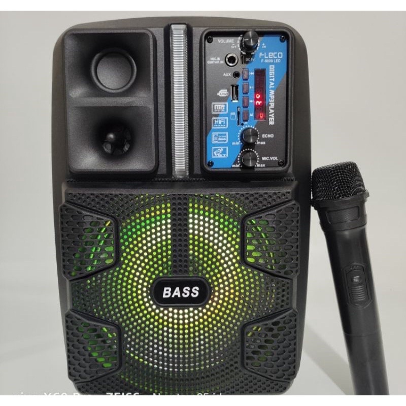 Speaker Bluetooth Karaoke Fleco F-8809 / 8,5 free Mic wireless + standing / Tripod