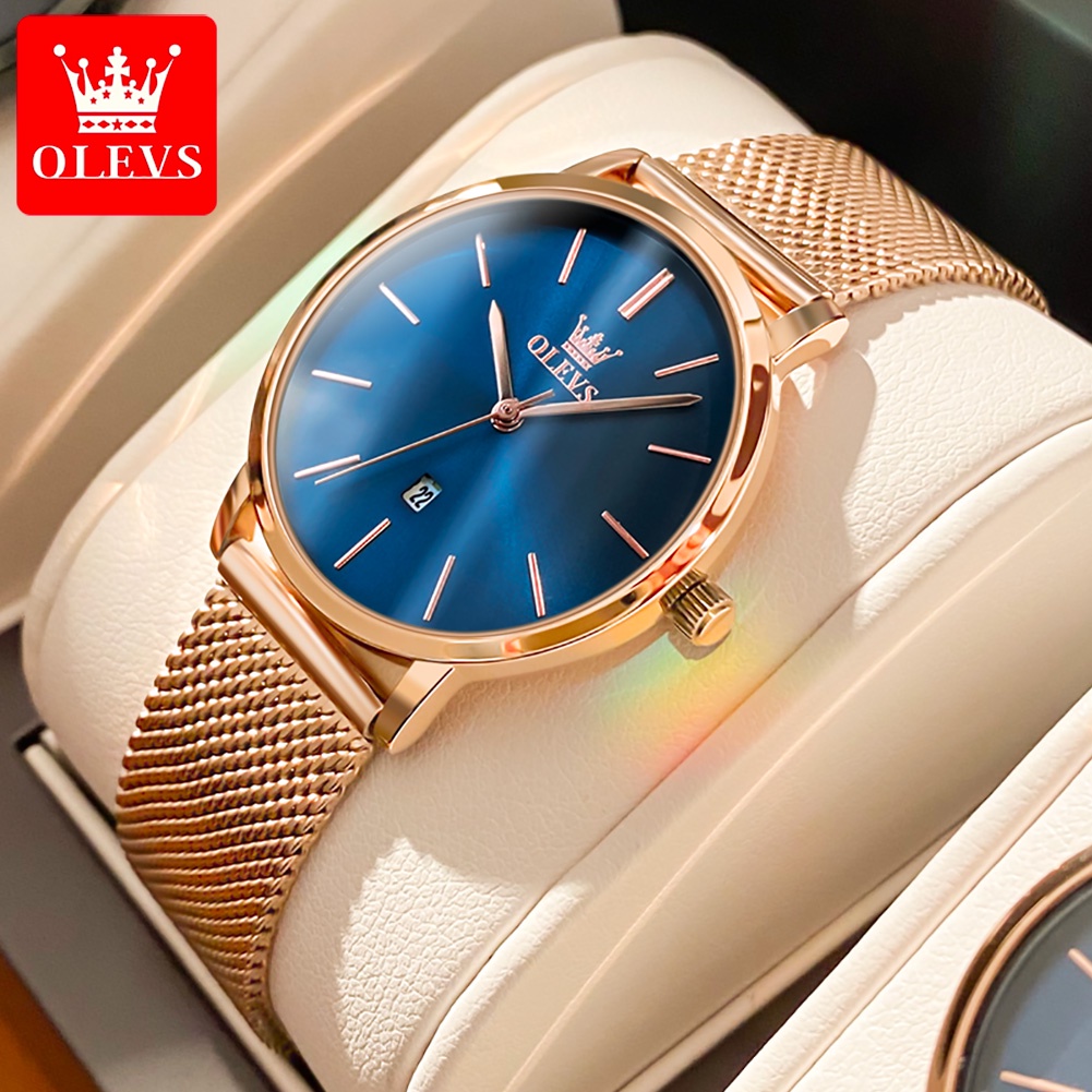 【Cod】OLEVS Jam Tangan Wanita Original Anti Air Tahan Kecil Branded Elegan Analog Rose Gold Ultra-thin Women Watch