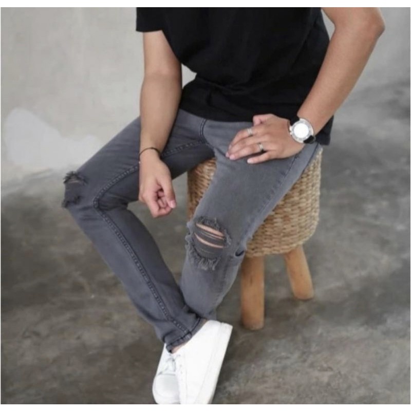 Celana Jeans Pria Sobek Lutut Skinny/Jeans Pria sobek Distro