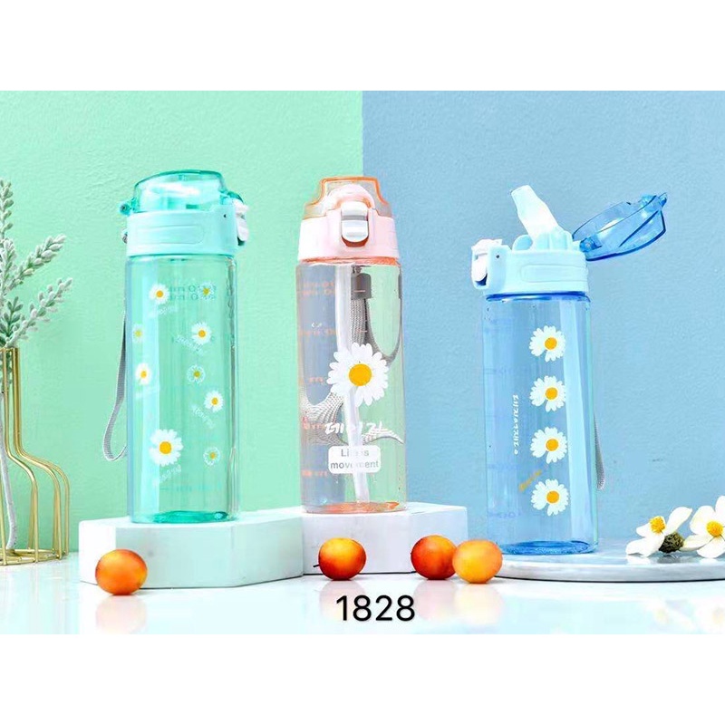 Botol Minum Tali Bening Motif Bunga 600ml BPA FREE ZY-1828