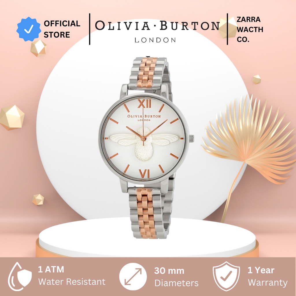 Jam Tangan Wanita  Olivia Burton OB16AM93 MINI BEE SILVER Original Garansi 1 tahun