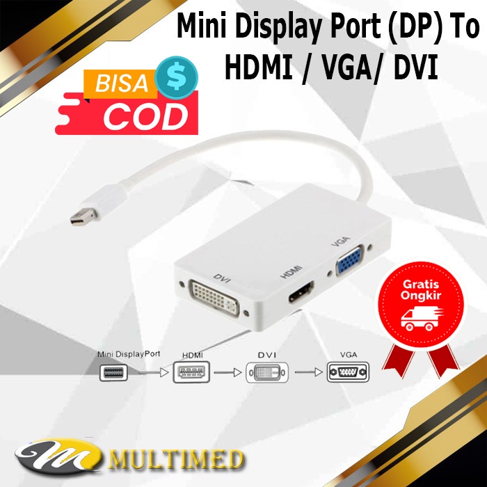 Converter 3 In 1 Mini Display Port - DP Male To HDMI DVI VGA Female