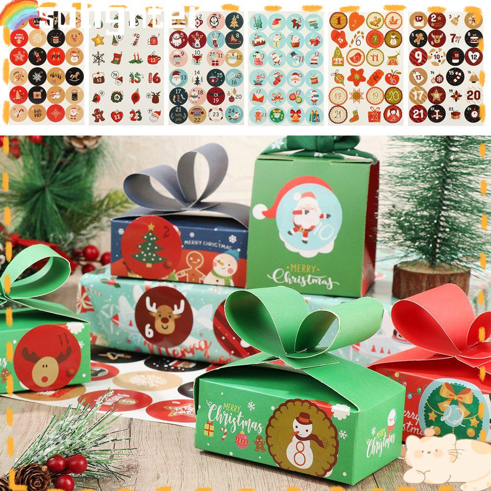 Solighter 5lembar Kalender Adven Multi-Fungsi Candy Sealing Merry Christmas Label Perekat