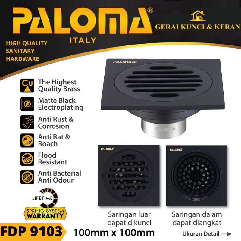 PALOMA FDP 9103 Floor Drain Strainer HITAM Saringan Got Kamar Mandi Anti Bau BLACK MATTE