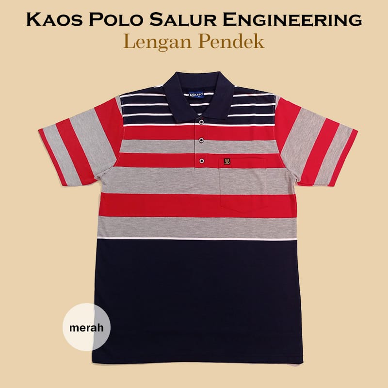 Kaospolos - Kaos kerah pria saku dewasa salur engginering stripe lengan pendek 7882