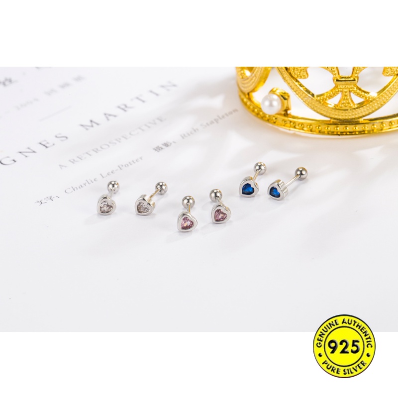 Anting Tusuk Zircon Hati Pengasih Berwarna Untuk Wanita Ukuran Kecil 4mm U1454