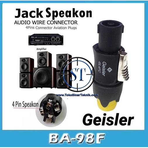 BA-98F Jack Speakon GEISLER GL4FC Pendek 4P 4 POLE F Long Jek Spikon Sound Audio Sound Sytem Heavy Duty