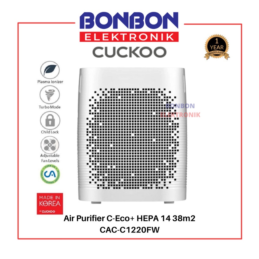 CUCKOO Air Purifier CAC-C1220FW C-Eco+ HEPA 14 38m2 Plasma Ionizer H14