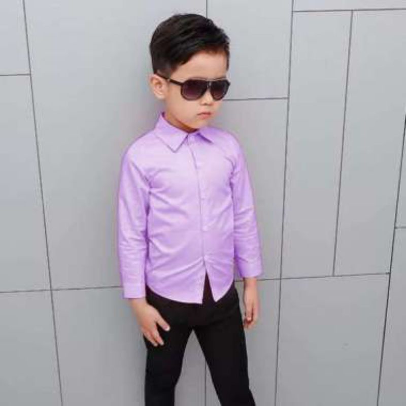 KEMEJA ANAK LENGAN PENDEK WARNA UNGU LILAC BISA COUPLE AYAH DAN ANAK/KEMEJA POLOS DISTRO