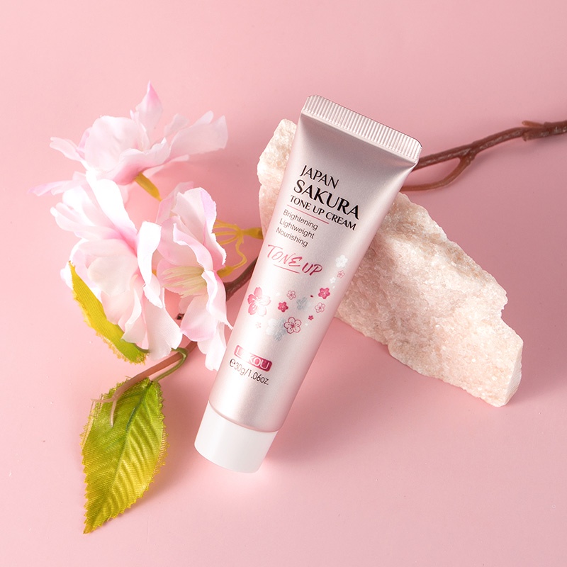 LAIKOU Japan Sakura Tone Up Cream Menyembunyikan Noda Mencerahkan Moisturizer 30g