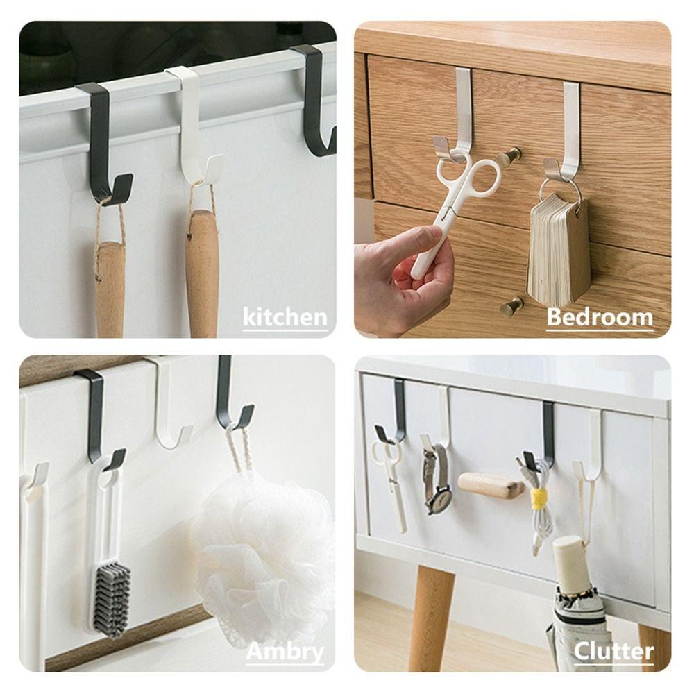 [Elegan] Hook 2Pcs Multifungsi Untuk Organizer Belakang Pintu Kamar Mandi Dapur Bebas Pukulan Gantungan Baju Rumah