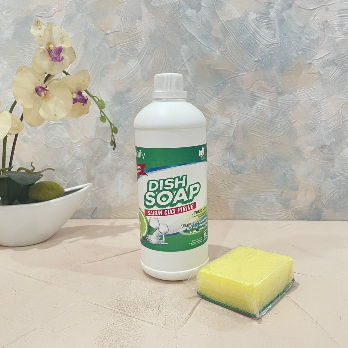 DAILY DISH SOAP 1 LITER +FREE SPONS - SABUN CUCI PIRING JERUK NIPIS