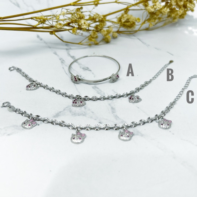 Gelang anak simpel perak asli SILVER 925 lapis emas putih import