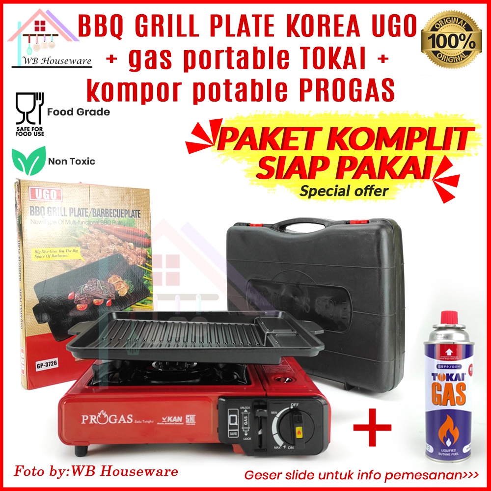 bulgogi pan segi + kompor portable 2in1 PROGAS / paket kompor portable dan panggangan