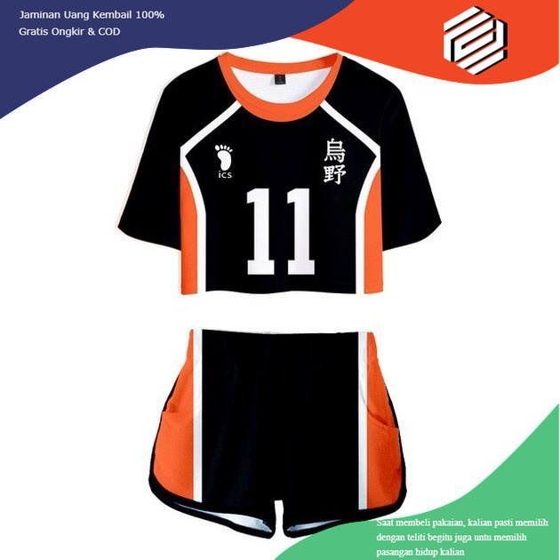 baju baju Jersey Crop Top Shorts Setelan Baju Costume Anime Haikyuu Karasuno Team Vollyball custom o