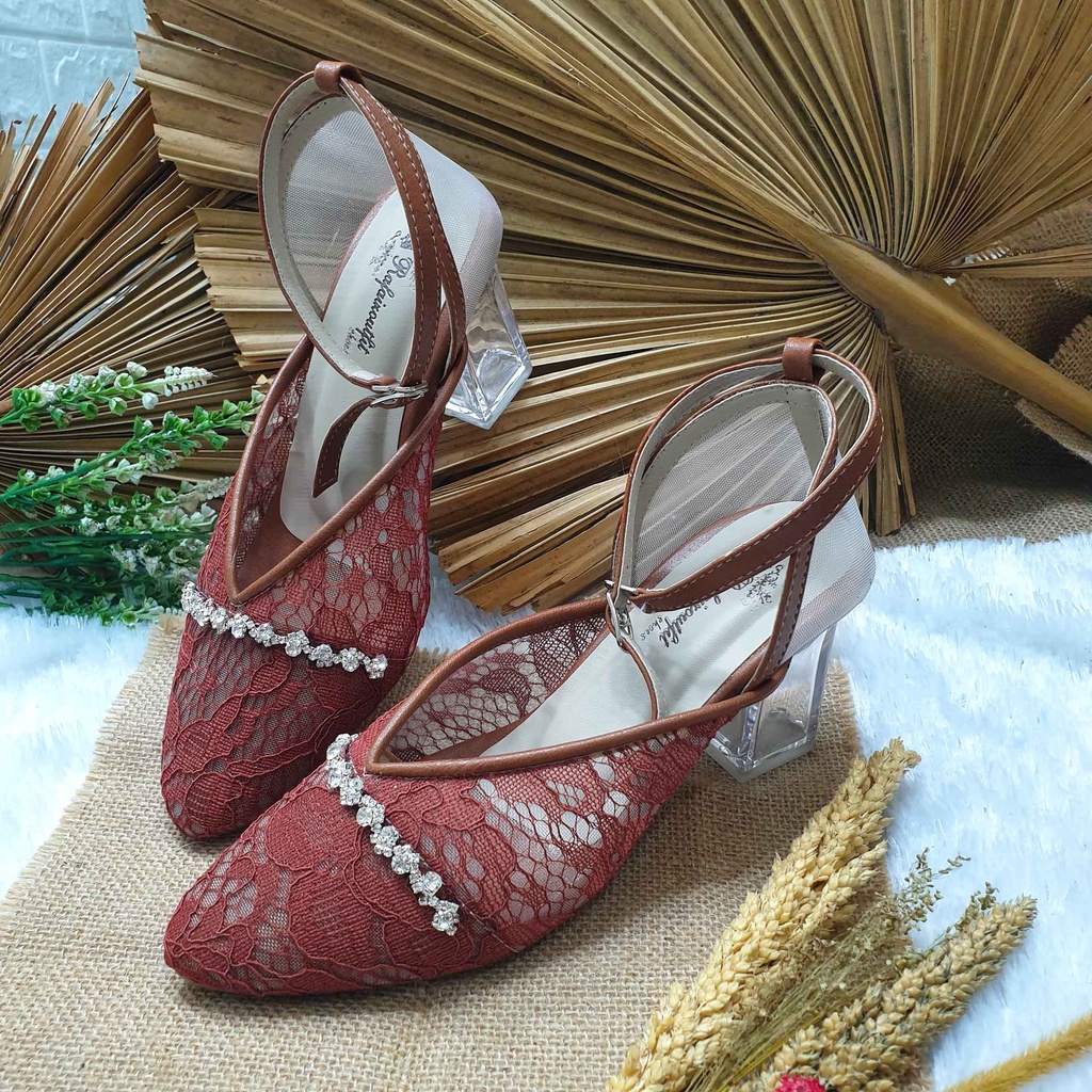 sepatu wanita violin teracota 7cm kaca