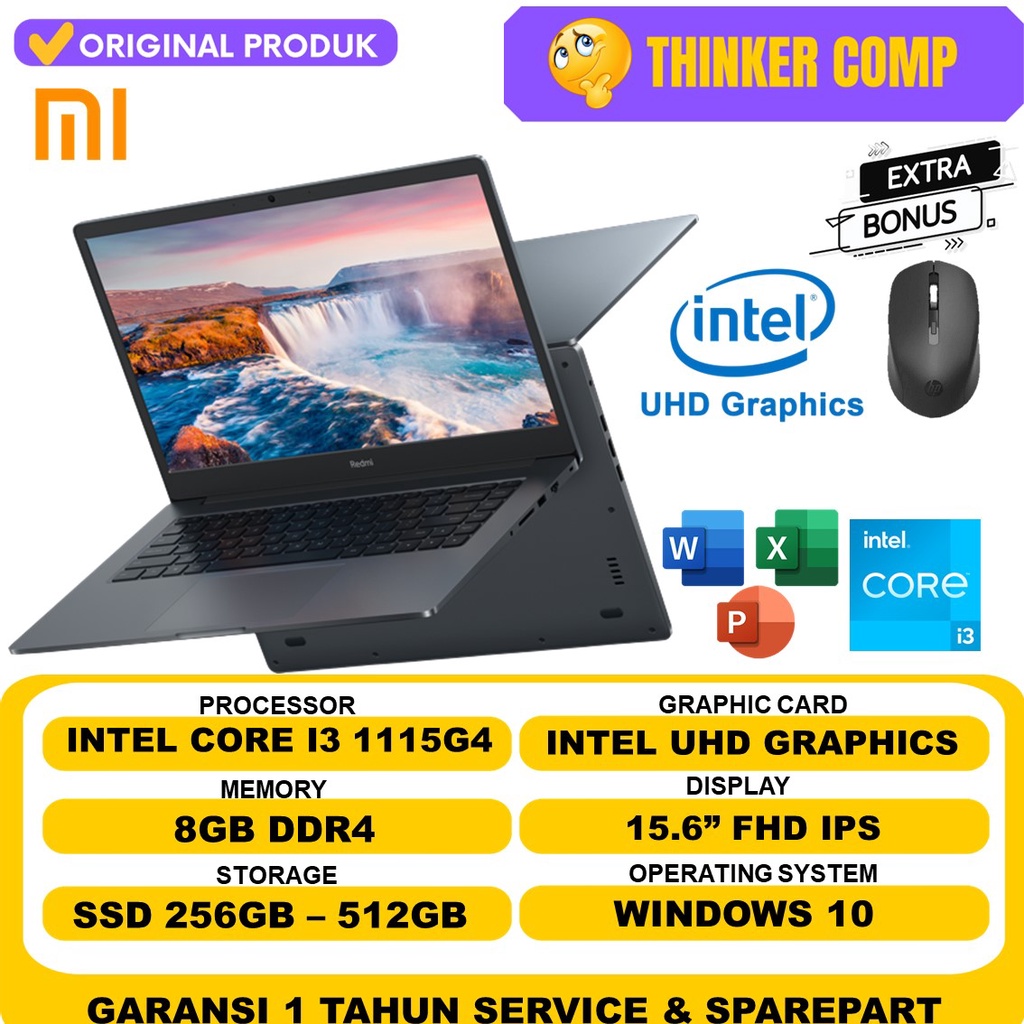 XIAOMI Redmibook 15 Intel i3 1115G4 RAM 8GB SSD 512GB FHD IPS Windows 10 Original Terlaris