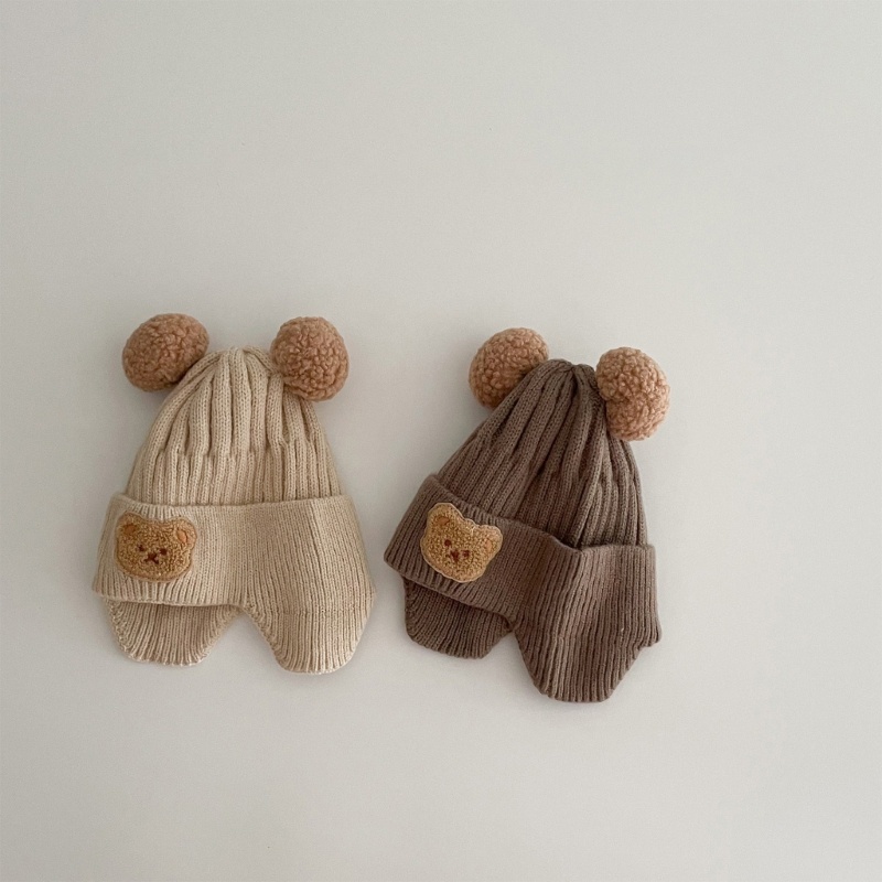 Mary Winter Knit Baby Hat Kupluk Hangat Untuk Anak Laki-Laki Perempuan Bayi Balita Baby Beanie Dengan Dekor Beruang Lucu