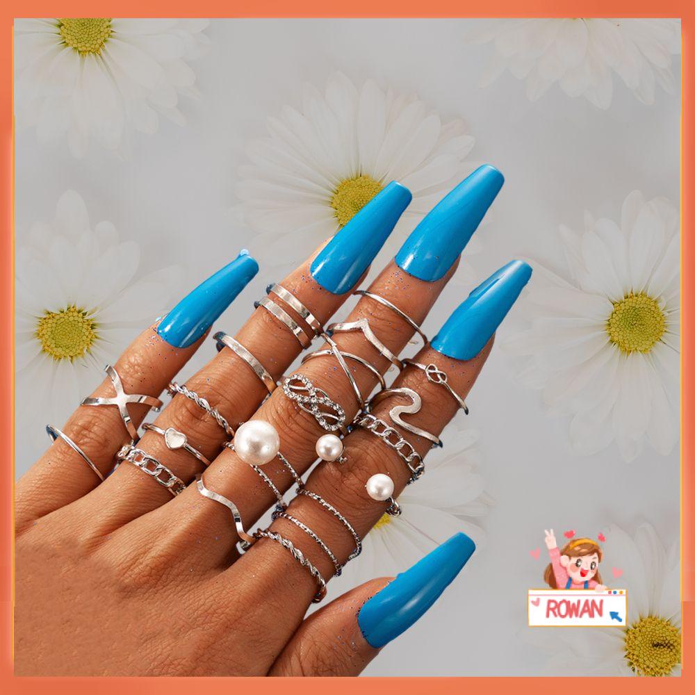 R-flower 18pcs/Set Cincin Set Fashion Pearl Knuckle Ring Bohemian