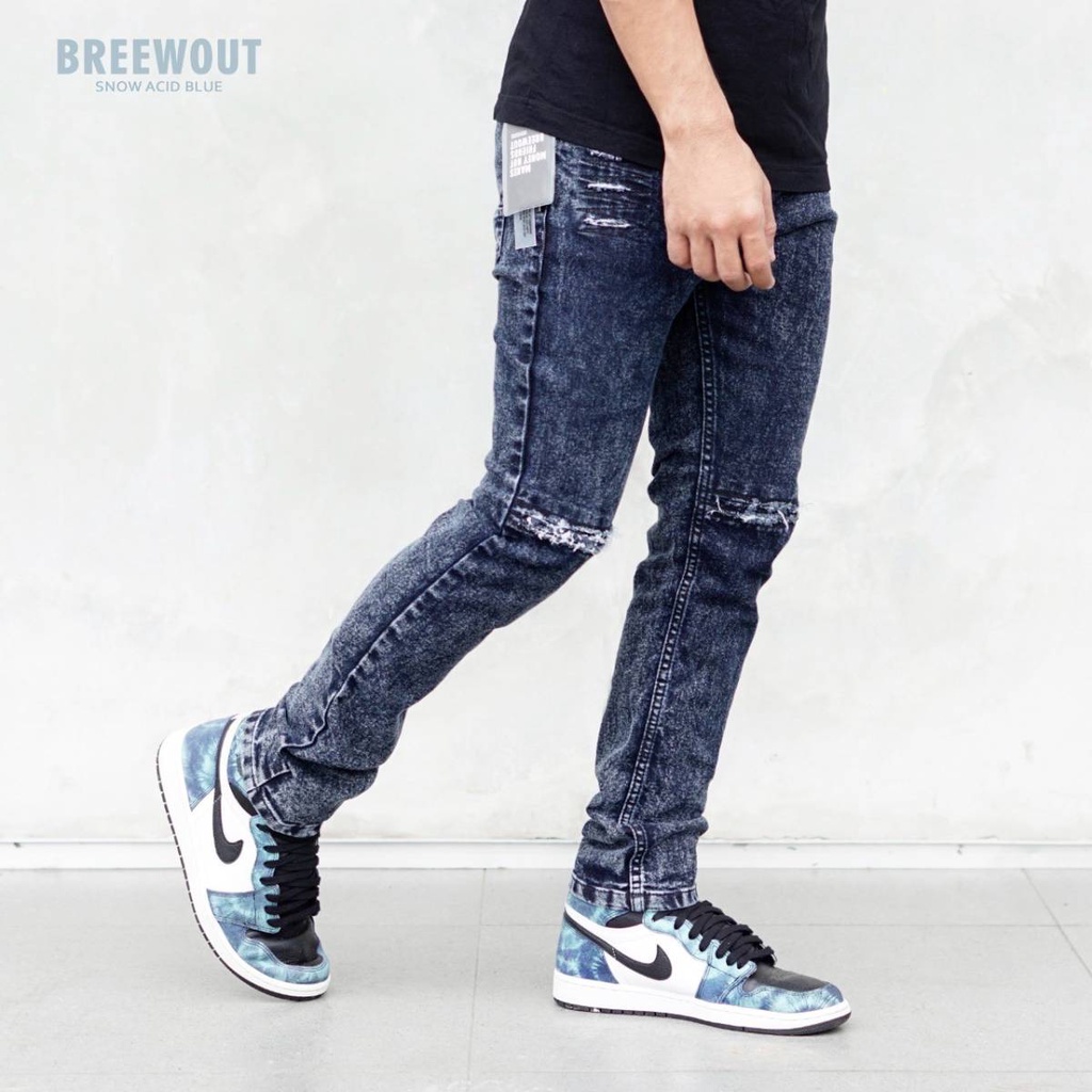 Celana Panjang Pria Jeans Premium Sobek Lutut / Jeans pria sobek lutut tidak tembus  / Celana jeans distro abu model sobek kekinian / Celana Jeans Pria Skinny Slimfit Ripped Stretch Meral