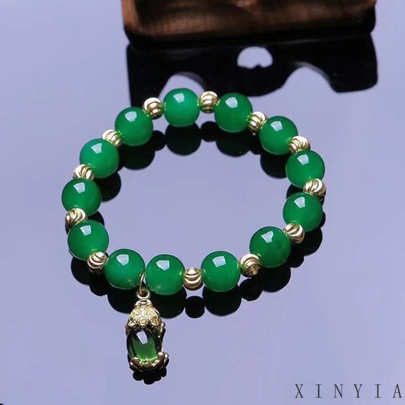 【Bayar di tempat】Imitasi Nephrite Jade Giok Hijau Gelang Gaya Etnik Fashion Perhiasan Perempuan