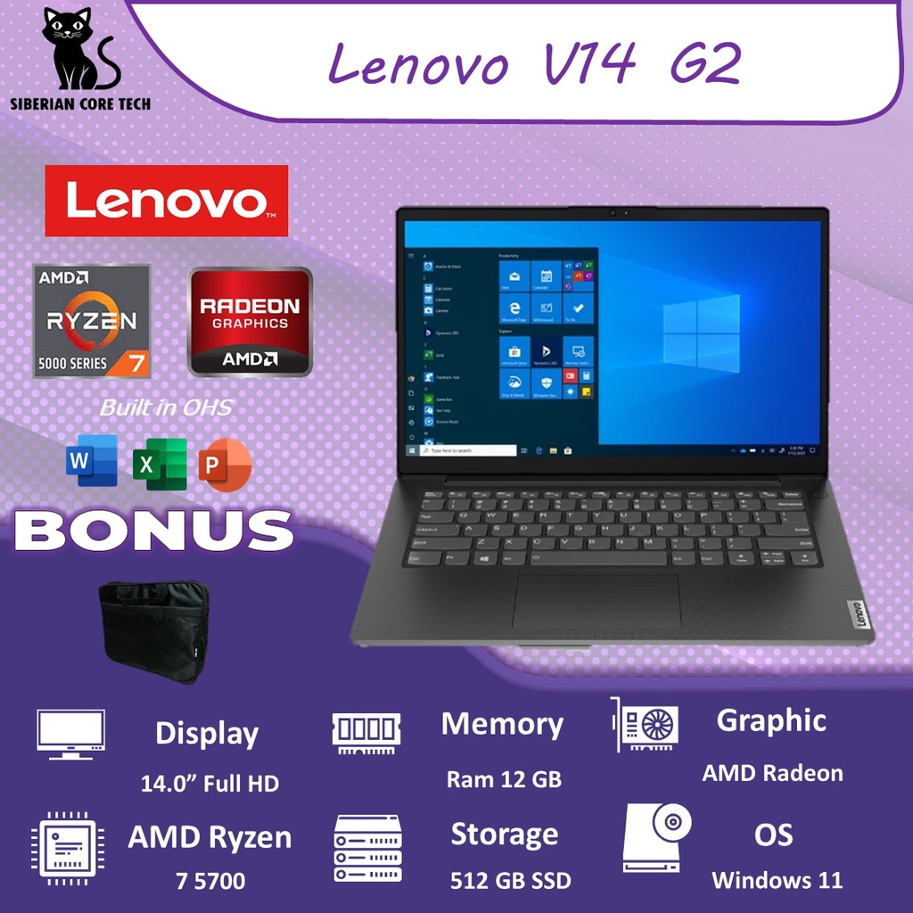 LENOVO V14 G2 RYZEN 7 5700 16GB 512SSD VEGA8 W11+OHS 14.0FHD 2YR GRY -EXID