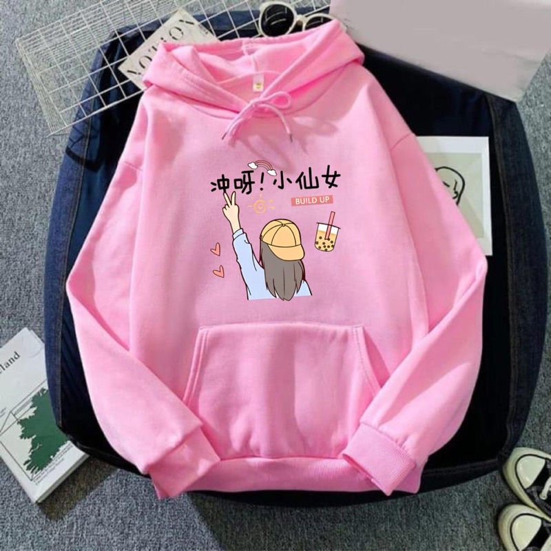 Sweater Hoodie Anak Perempuan BUILD UP BOBBA | Jaket Anak Cewek  Lucu (SABLON DTF)