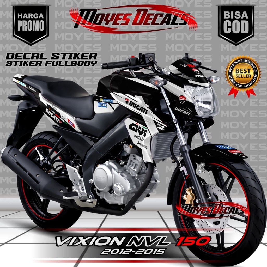 Decal Stiker Vixion Nvl 150r Full Body Kit - Motif Custom Ducati Racing Team Black White