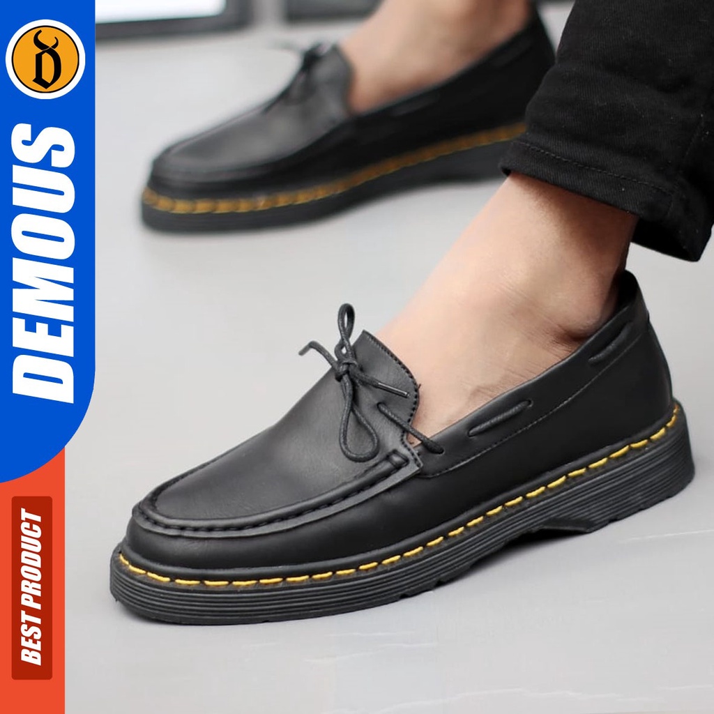 DEMOUS Autumn - Sepatu Loafers Docmart Formal Pantofel Kerja Hitam Pria