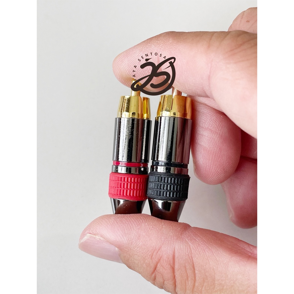 JACK RCA BLACK GOLD (1SET) SEPASANG (MERAH-HITAM) JACK RCA MALE BLACK GOLD METAL JACK AUDIO RCA BESI METAL