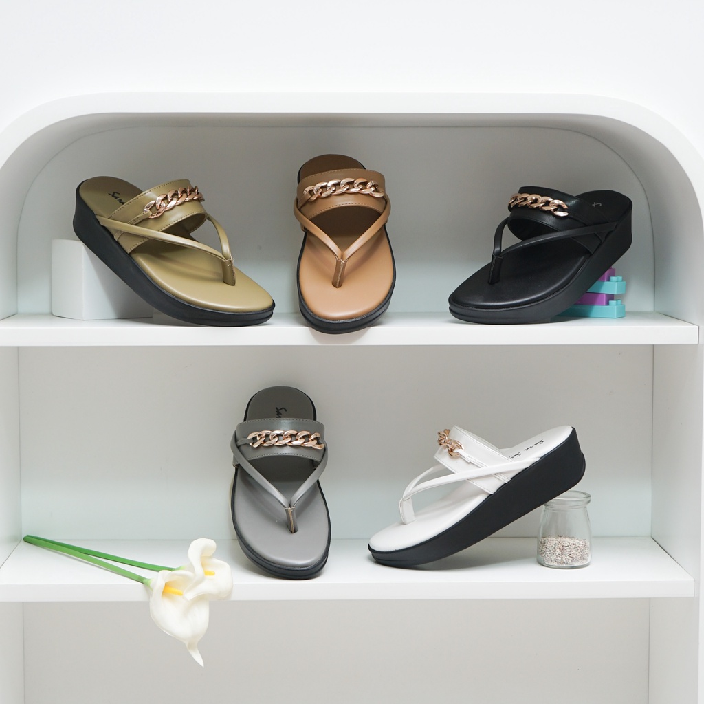 Sara Sara Mirza Sendal Jepit Wanita Hak Sandal Wedges Jepit Cewek Cantik Rantai Size 36-40